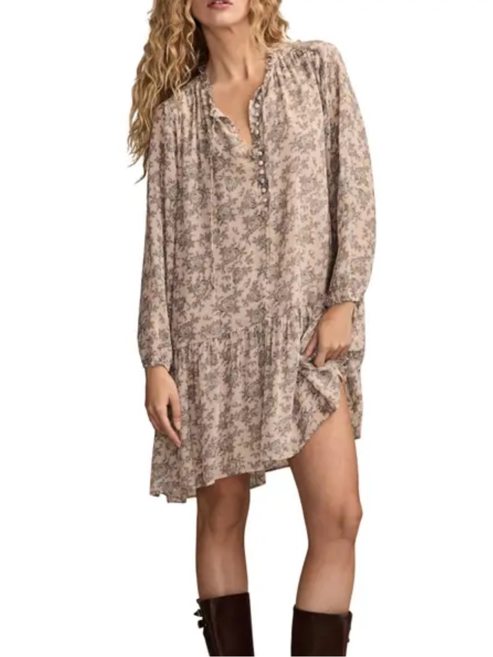 Lucky Brand Cream Dress with Blue Floral Tiered Skirt